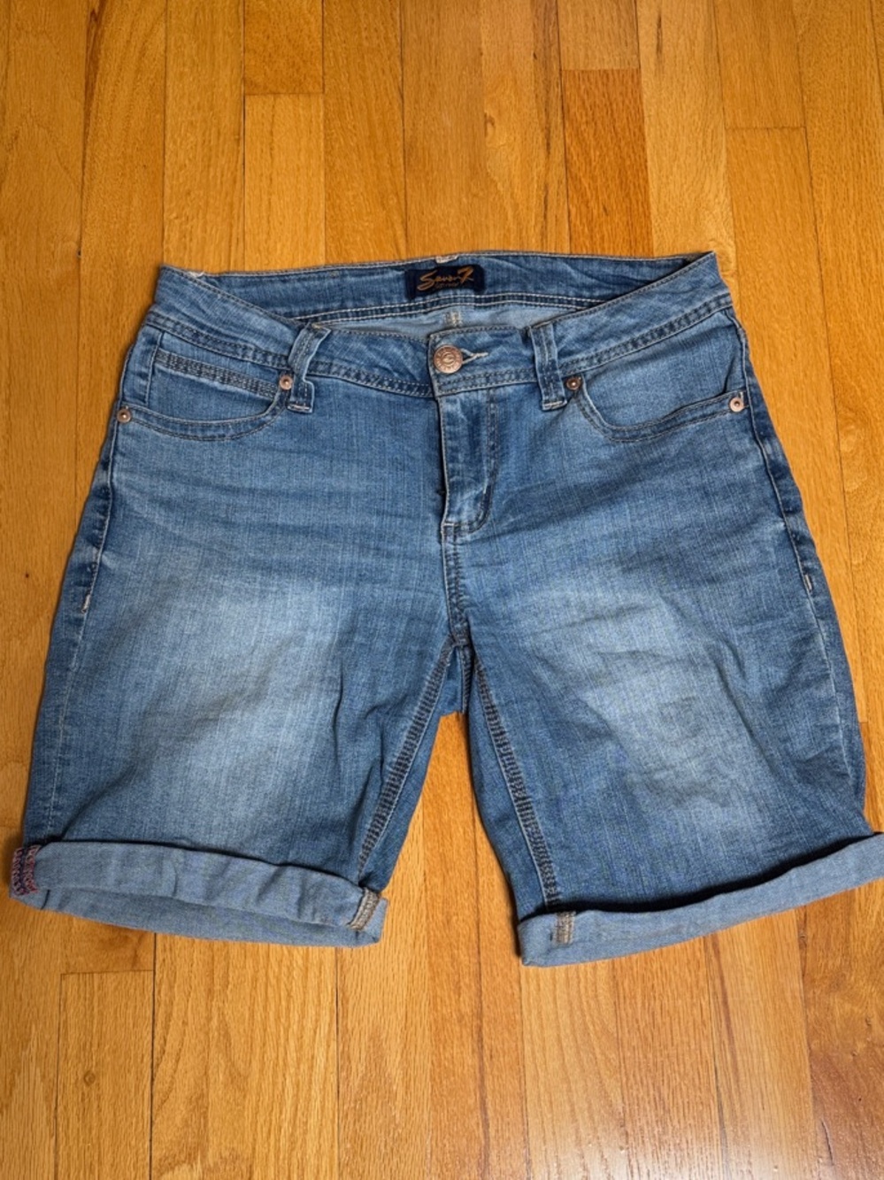 Seven7 Light Blue Rolled Cuff Denim Shorts